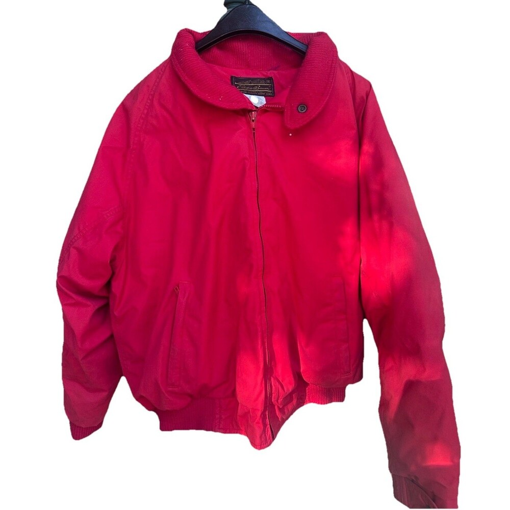 Vintage Eddie Bauer Goose Down Bomber Jacket Red Mens XL Made In USA Puffer Coat